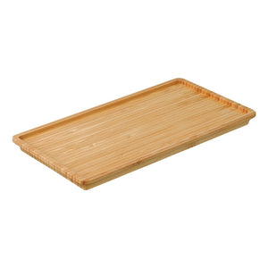 Rectangular bamboo tray with a raised edge on a white background.