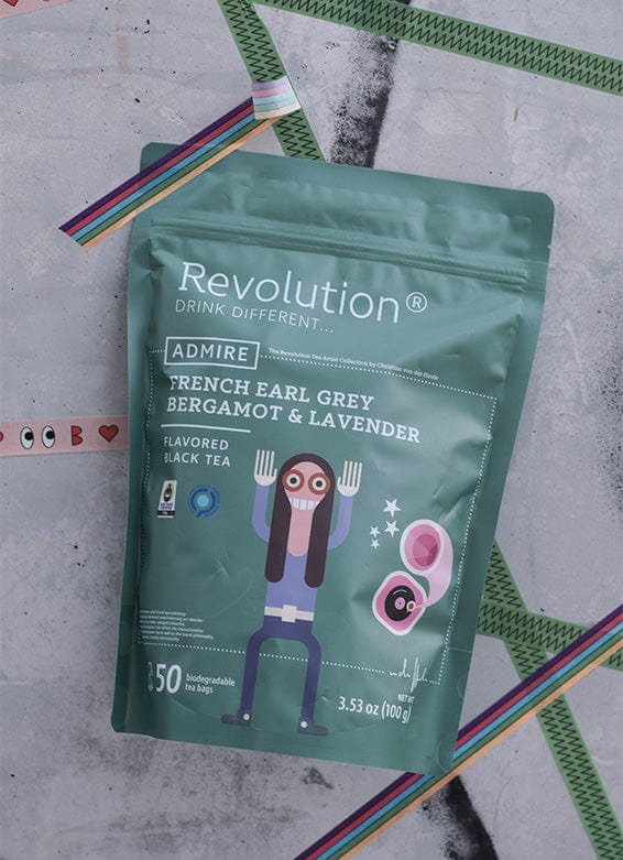 Green packet of Revolution French Earl Grey Bergamot & Lavender tea.