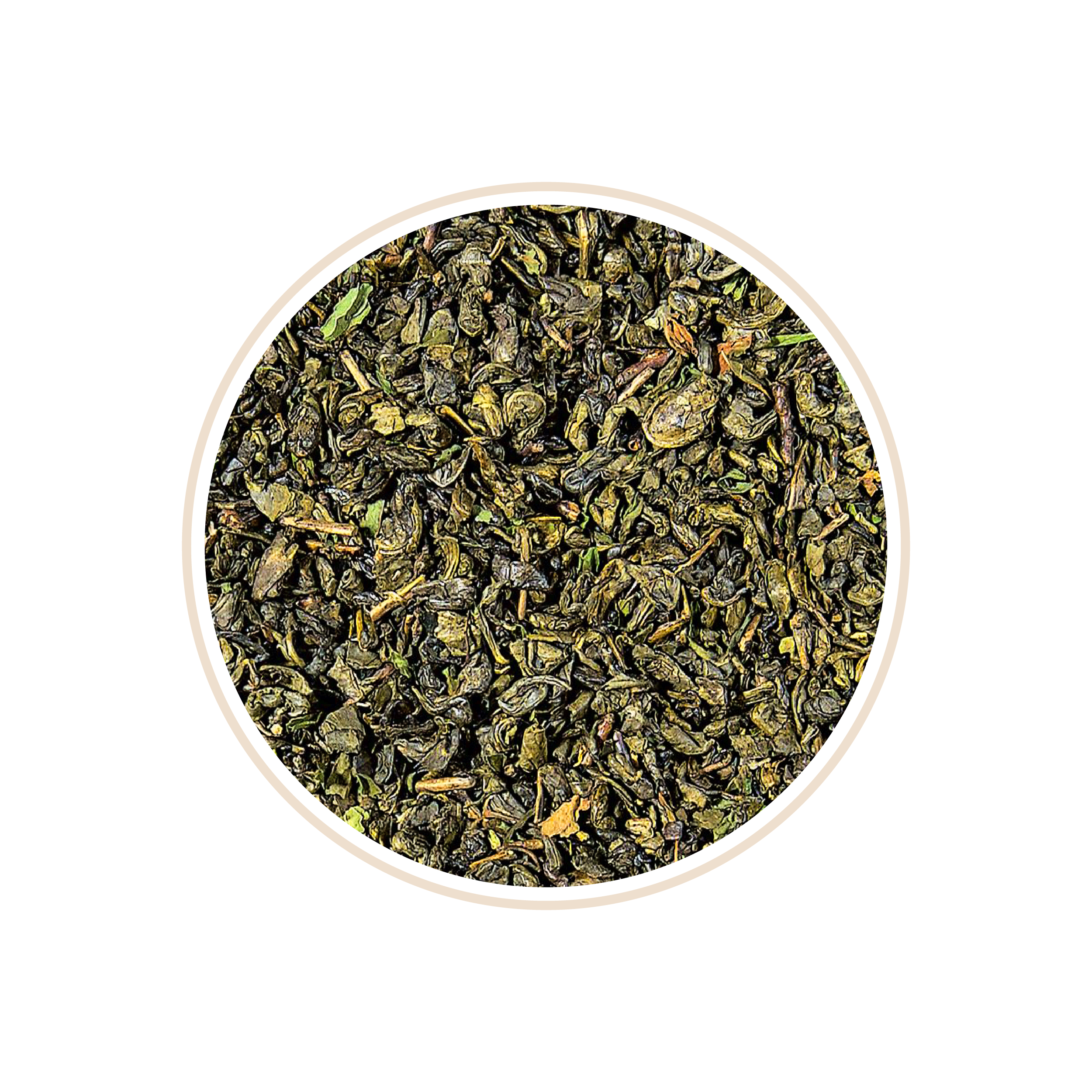 Loose green tea leaves with a crumpled texture.