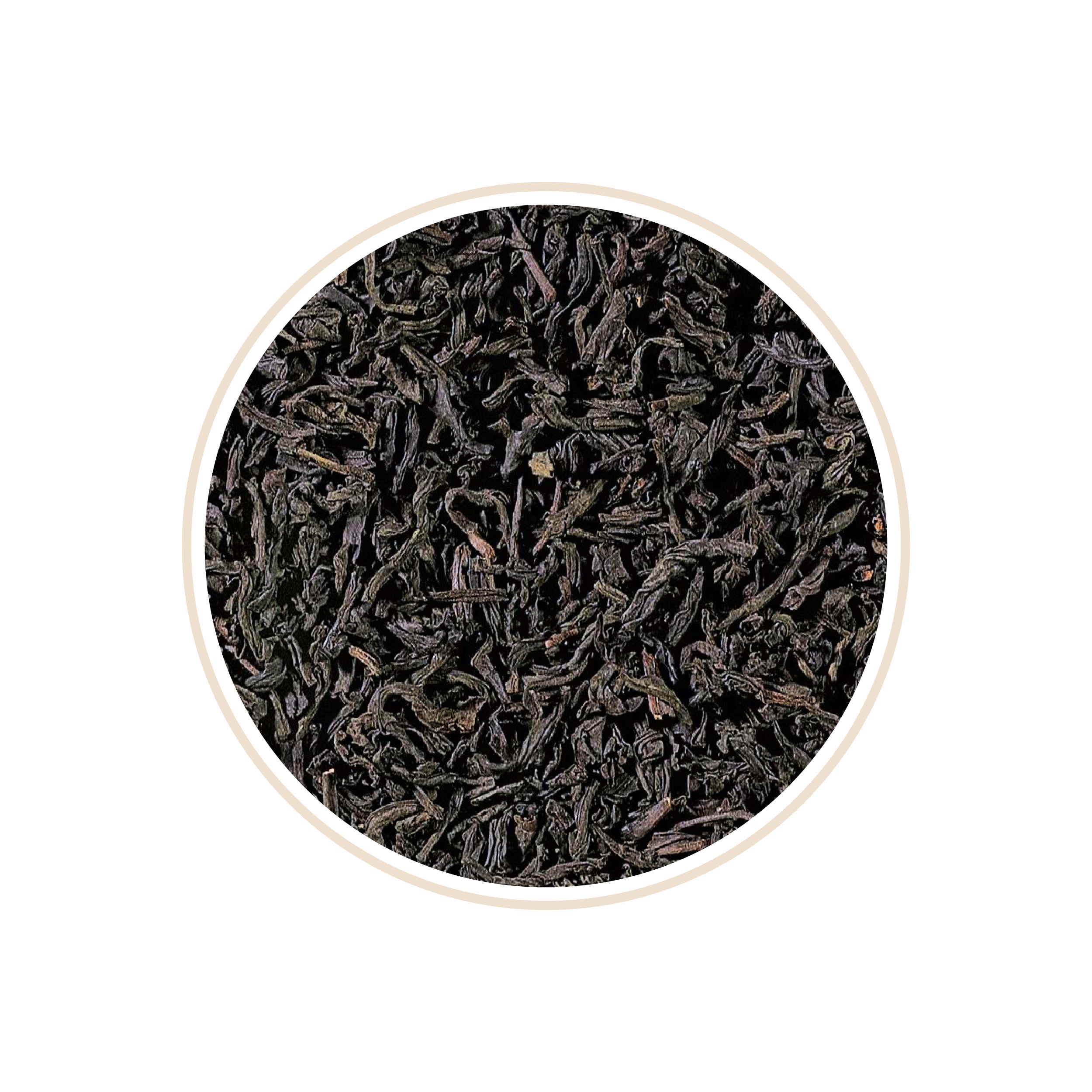 Black tea leaves with a slightly twisted texture.
