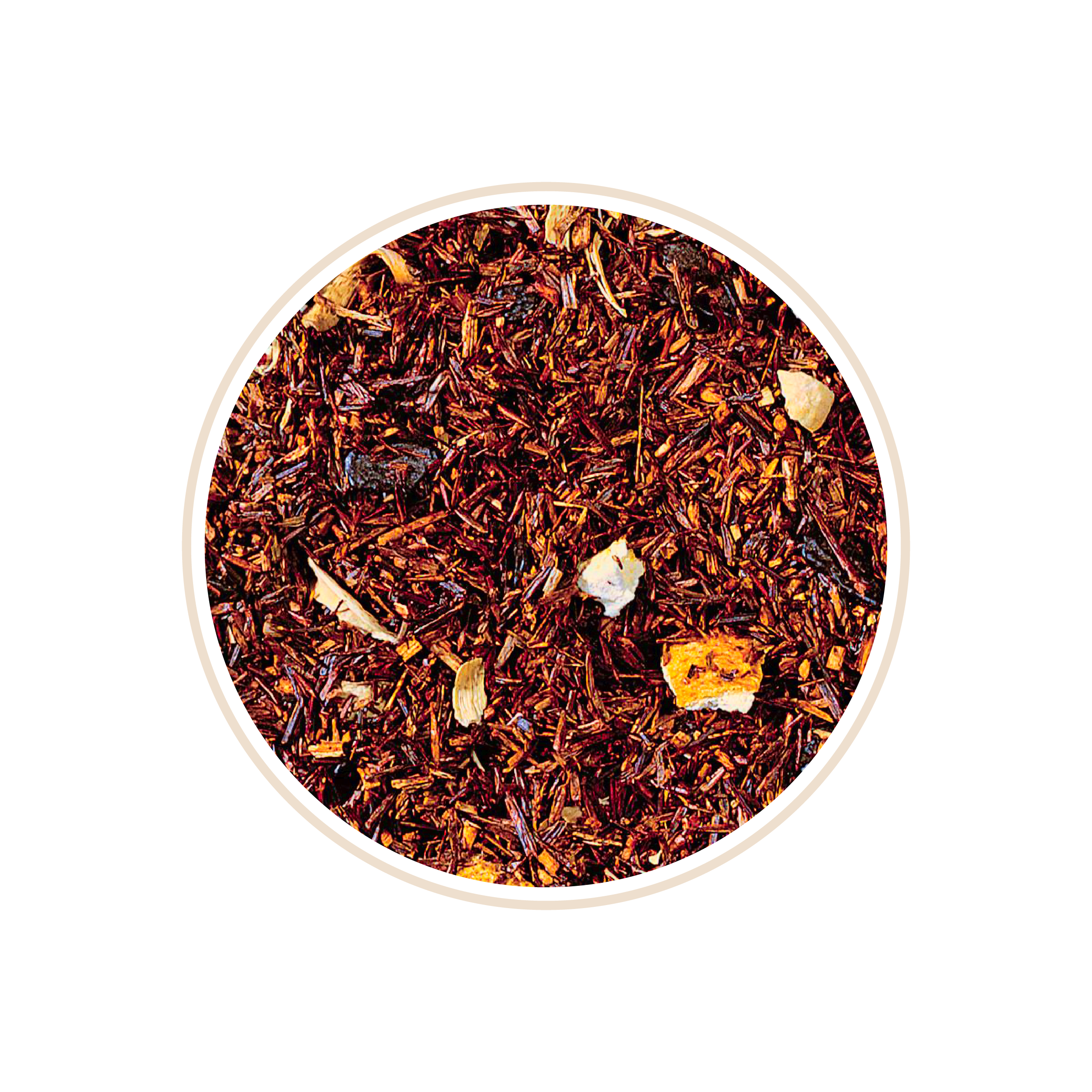 Rooibos tea with pieces of orange and fruit.
