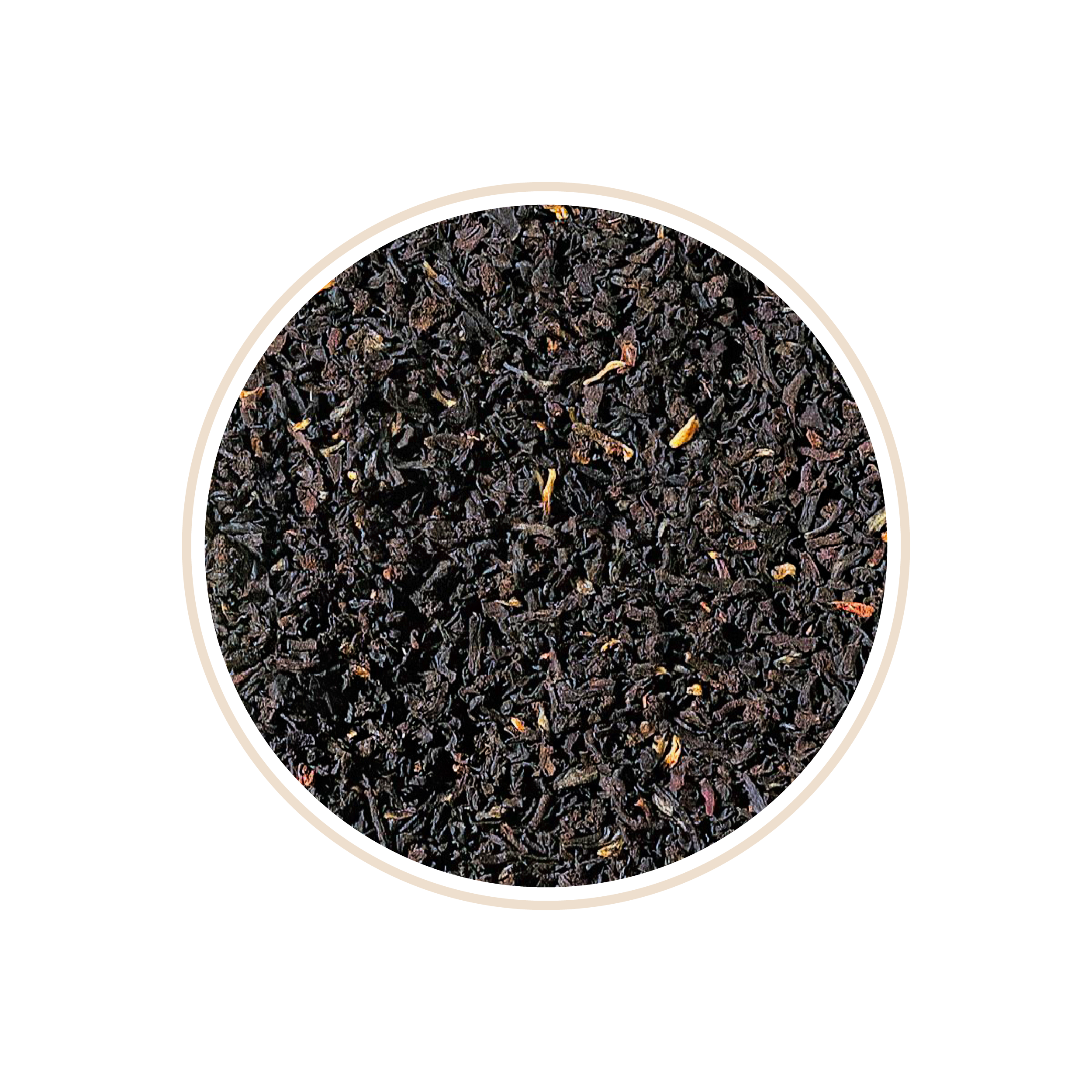 Finely ground black tea leaves with a uniform texture.