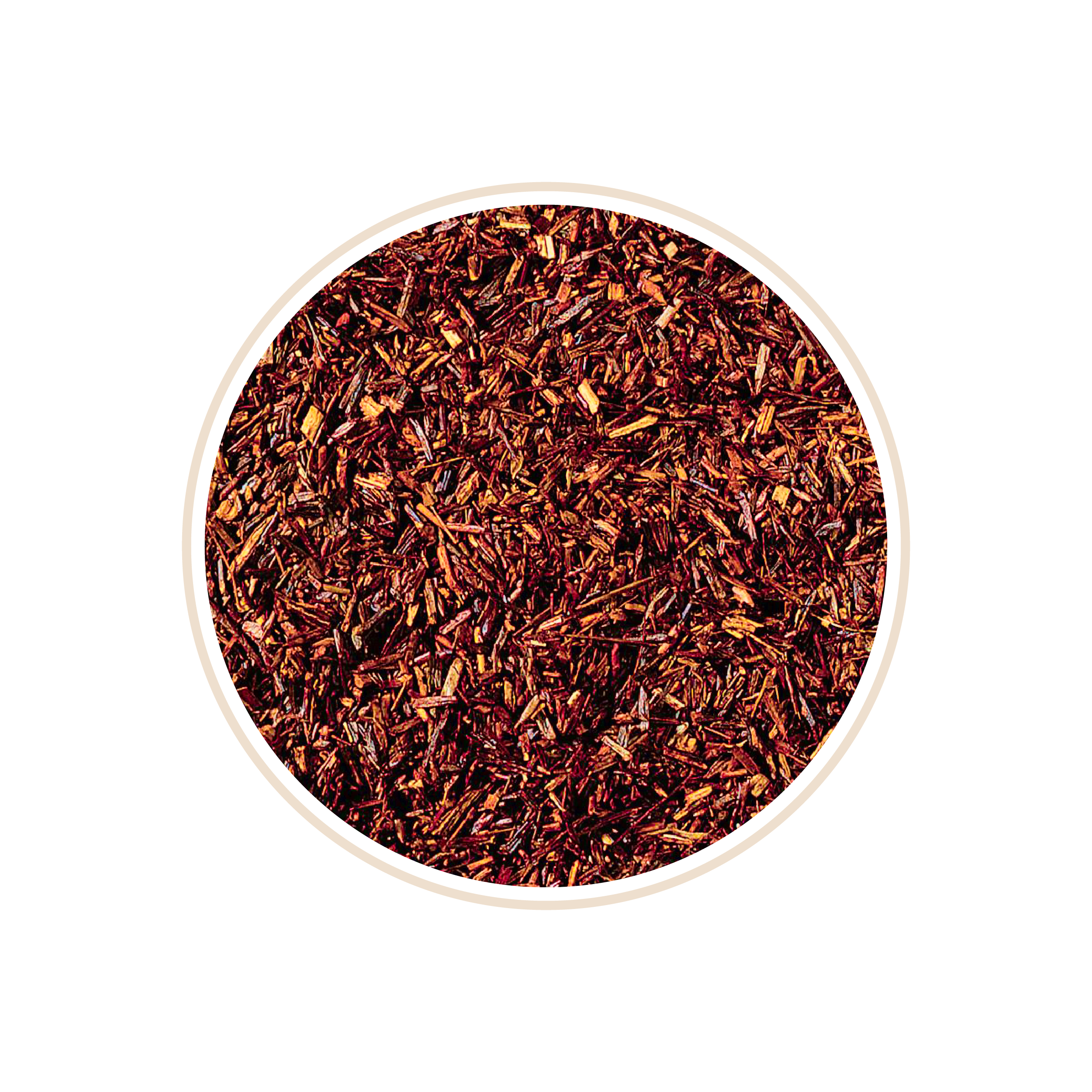 Reddish-brown rooibos tea leaves spread evenly.