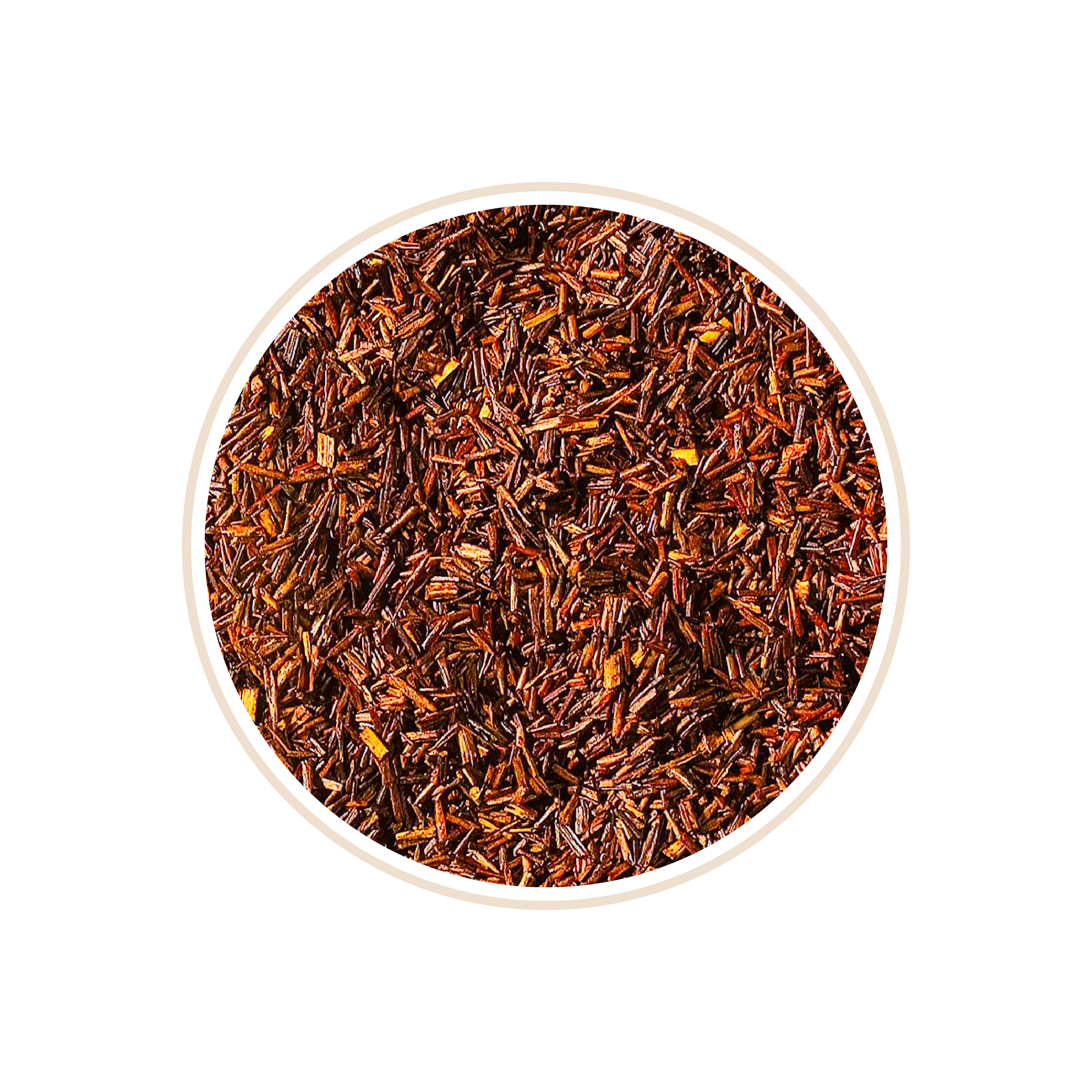 Fine red rooibos leaves filling a round bowl.