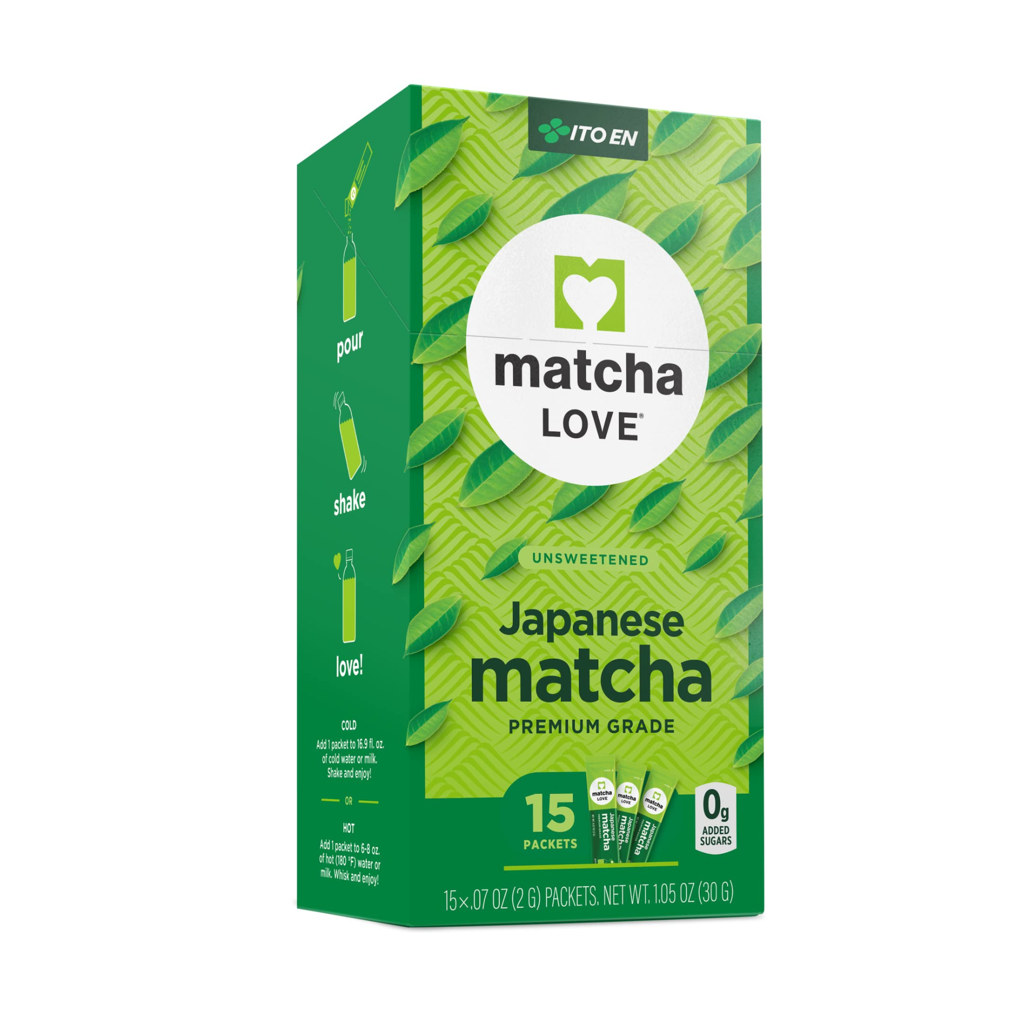 Box labeled 'matcha LOVE Japanese Matcha Premium Grade'.