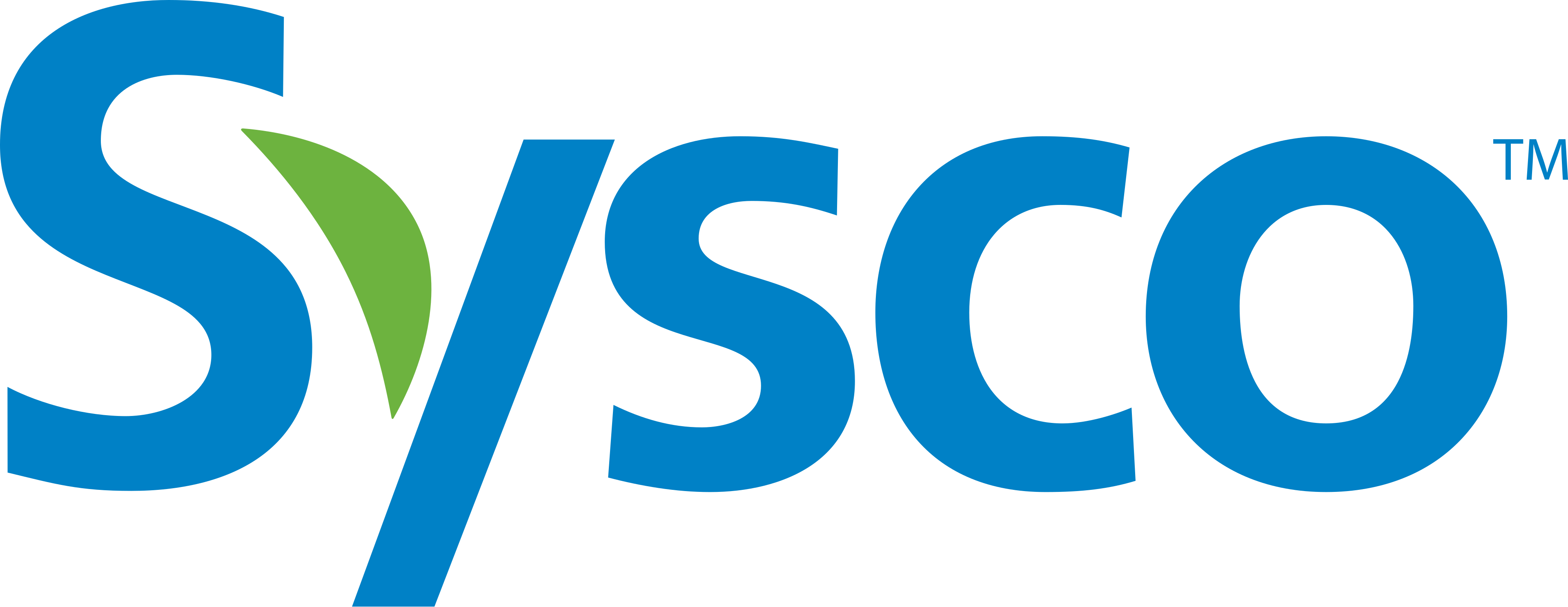 Sysco in blue text with a green leaf shape.