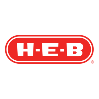 Red oval with white 'H-E-B' letters, transparent background.