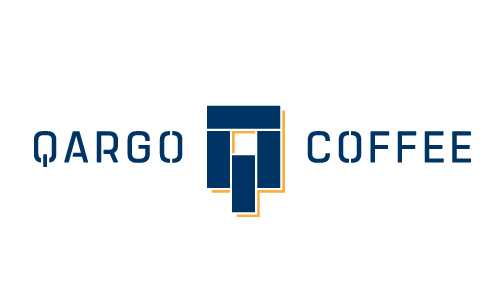 Blue and orange logo with text: QARGO COFFEE.