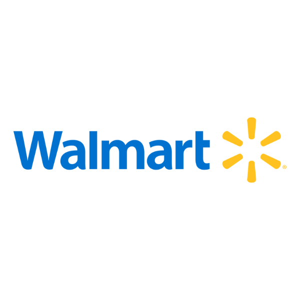 Blue 'Walmart' text with a yellow spark symbol, white background.